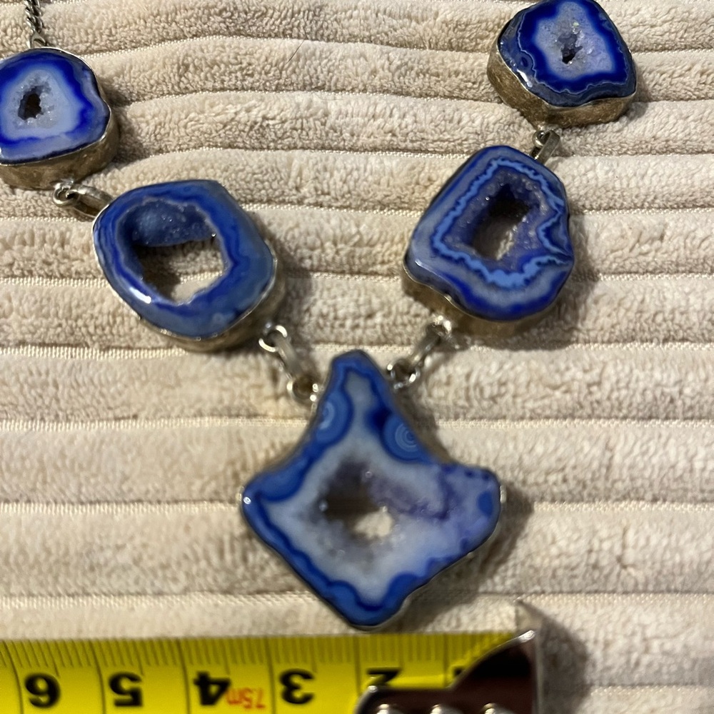 Blue Geode Slice Statement Necklace - image 5